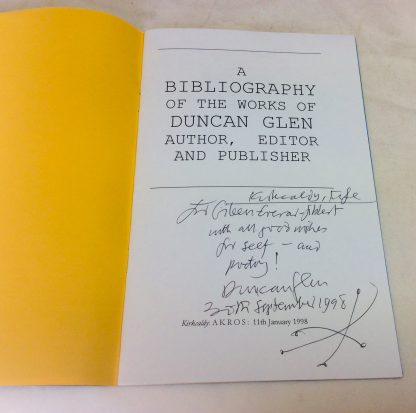 A Bibliography of the Works of Duncan Glen: Author, Editor and Publisher