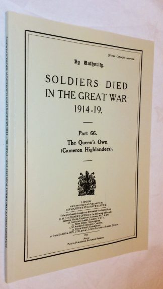 Soldiers Died in the Great War 1914-19 Part 66 The Queen's Own (Cameron Highlanders)