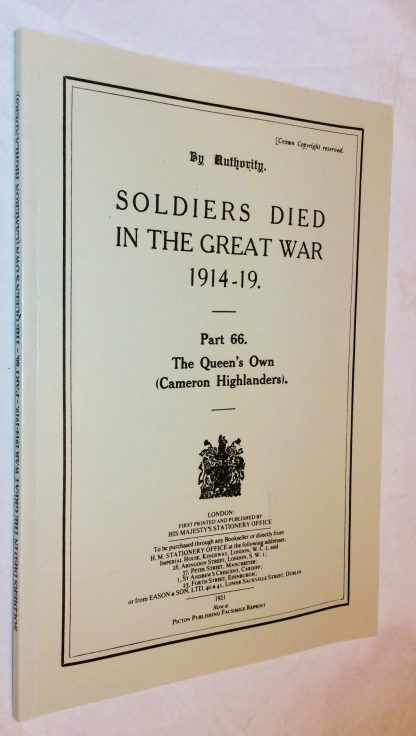 Soldiers Died in the Great War 1914-19 Part 66 The Queen's Own (Cameron Highlanders)