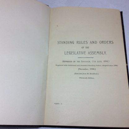 Standing Rules and Orders of the Legislative Assembly (Approved by the Governor, 11th June 1894) reprinted with Additional Standing orders November 1930. - Image 4
