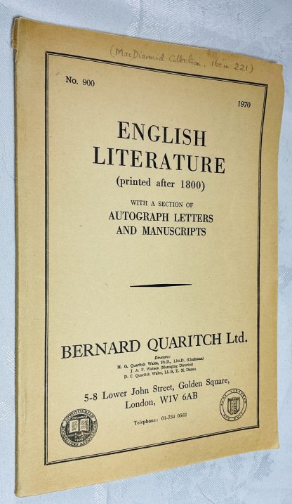 English Literature: Printed After 1800 [Includes important Hugh MacDiarmid- C.M.Grieve collection]