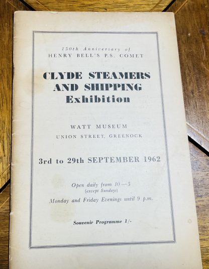 Clyde Steamers and Shipping Exhibition: 3rd - 29th September 1962