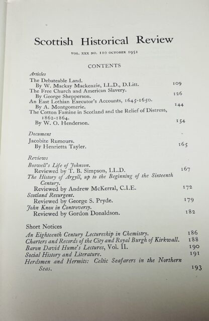 The Scottish Historical Review vol XXX, No. 110. October 1951 - Image 2
