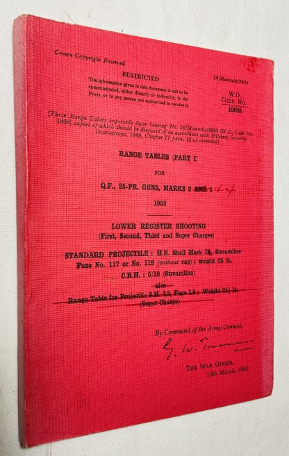 Range Tables (part 1) for Q. F. 25-PR. Guns, Marks 2 and 3 [amended]