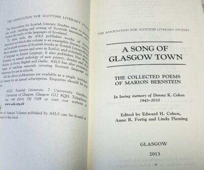 A Song of Glasgow Town: The Collected Poems of Marion Bernstein [ASLS Annual Volumes] - Image 2