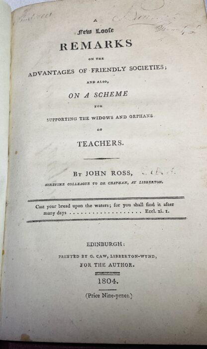 A Few Loose Remarks on the Advantages of Friendly societies : and also on a scheme for supporting the widows and orphans of teachers - Image 3