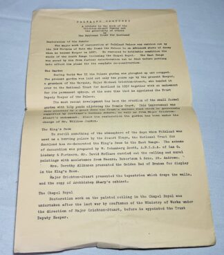 Falkland Restored: Celebration Tribute programme, 30 June 1958