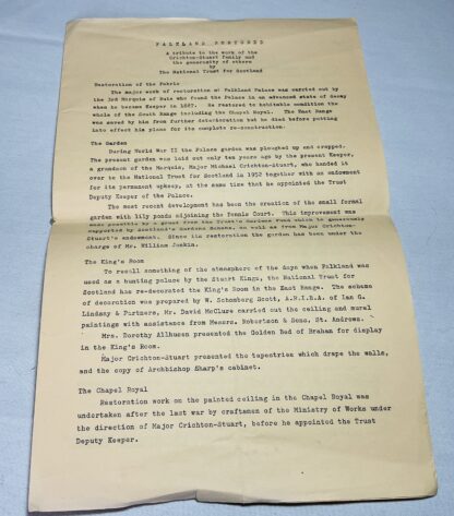 Falkland Restored: Celebration Tribute programme, 30 June 1958