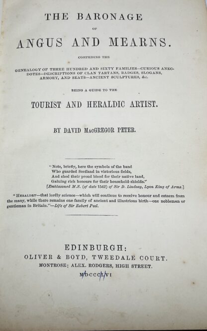 The Baronage of Angus and Mearns, Comprising the Genealogy of Three Hundred and Sixty families - Curious Anecdotes- Descriptions of Clan Tartans, Badges, Slogans, Armory, and Seats- Ancient Sculptures - Image 3