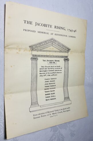 The Jacobite Rising, 1745-46: Proposed Memorial at Kennington, London