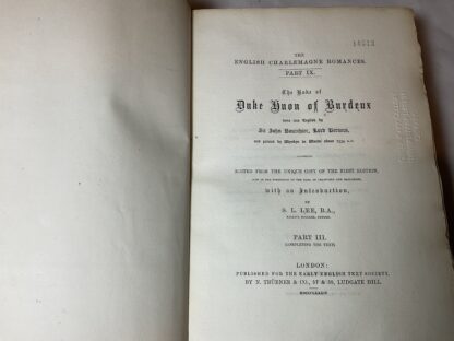 The Boke of Duke Huon of Burdeaux / done into English by Sir John Bourchier, lord of Berners, and printed by Wynkyn de Worde about 1534 A.D. ; Edited from the unique copy of the first edition, now in the possession of the Earl of Crawford and Balcarres, with an introduction, by S.L. Lee. Part II and Part III - Image 5