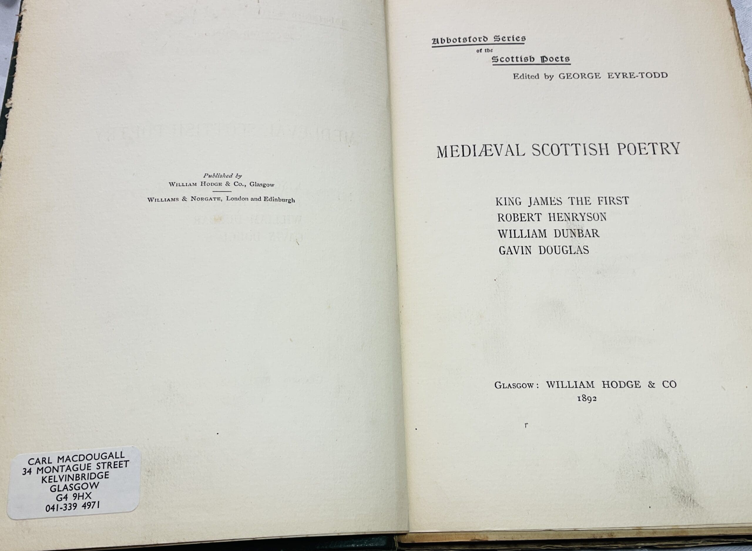 Mediaeval Scottish Poetry: King James the First; Robert Henryson; William Dunbar; Gavin Douglas - Image 2