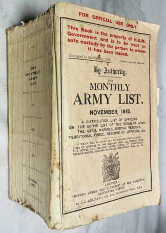 The Monthly Army List for November 1918 [Original Softcovers, First Edition]