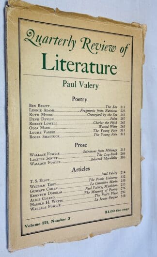 Quarterly Review Of Literature: Volume III, Number 3 - Paul Valery issue