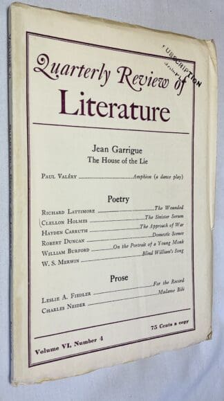 Quarterly Review Of Literature: Volume VI, Number 4