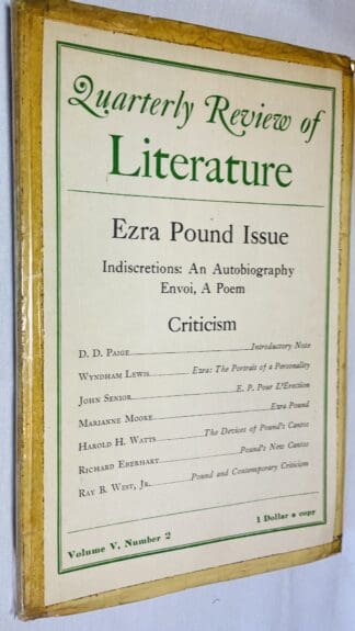 Quarterly Review Of Literature: Volume V, Number 2  Ezra Pound Issue