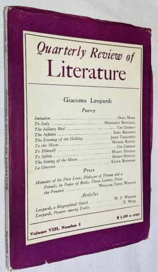 Quarterly Review Of Literature: Volume VIII, Number 1