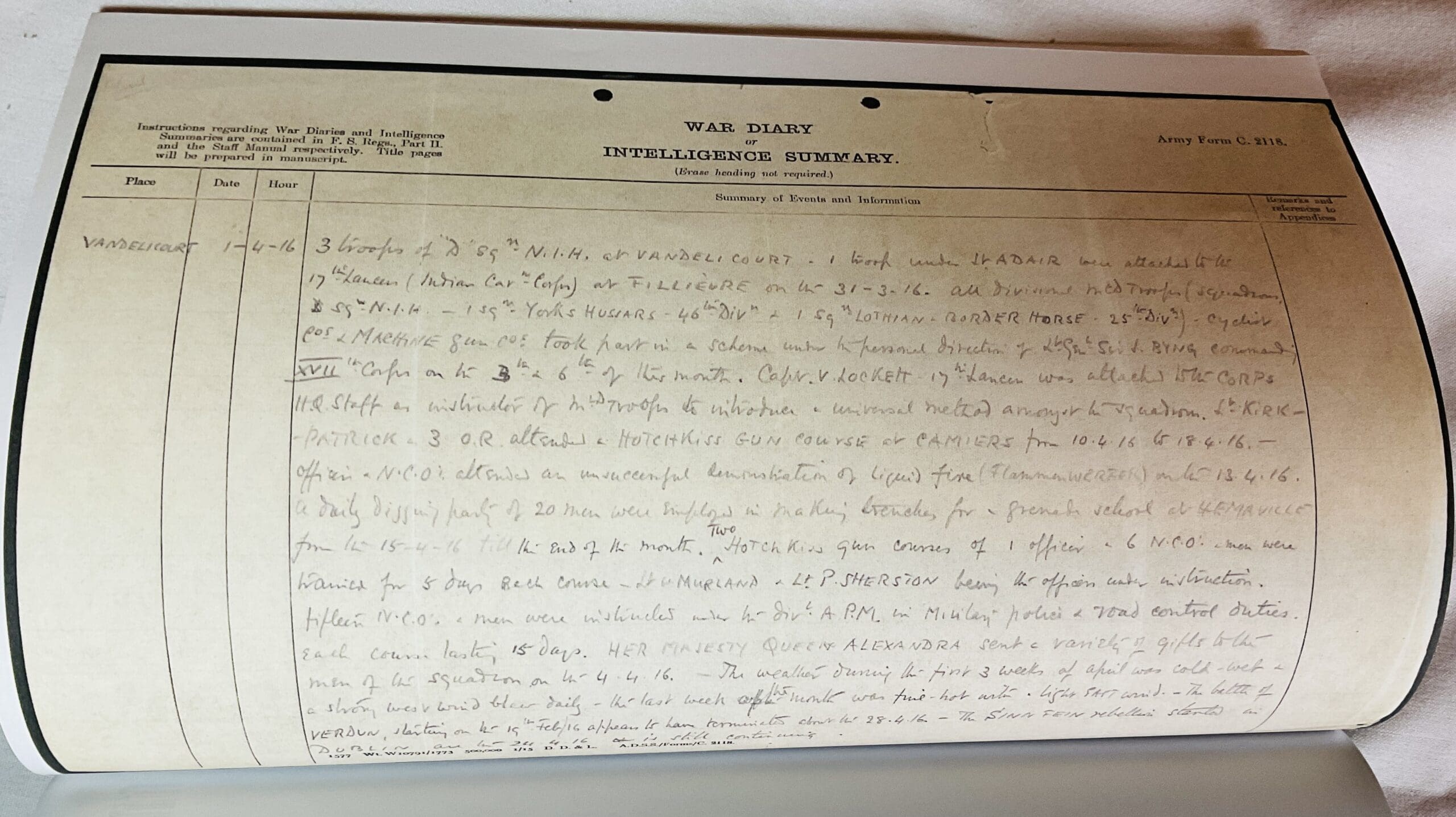 51 Division Divisional Troops D Squadron North Irish Horse: 1 May 1915 - 1 April 1916 (First World War, War Diary, Wo95/2854/1) - Image 2
