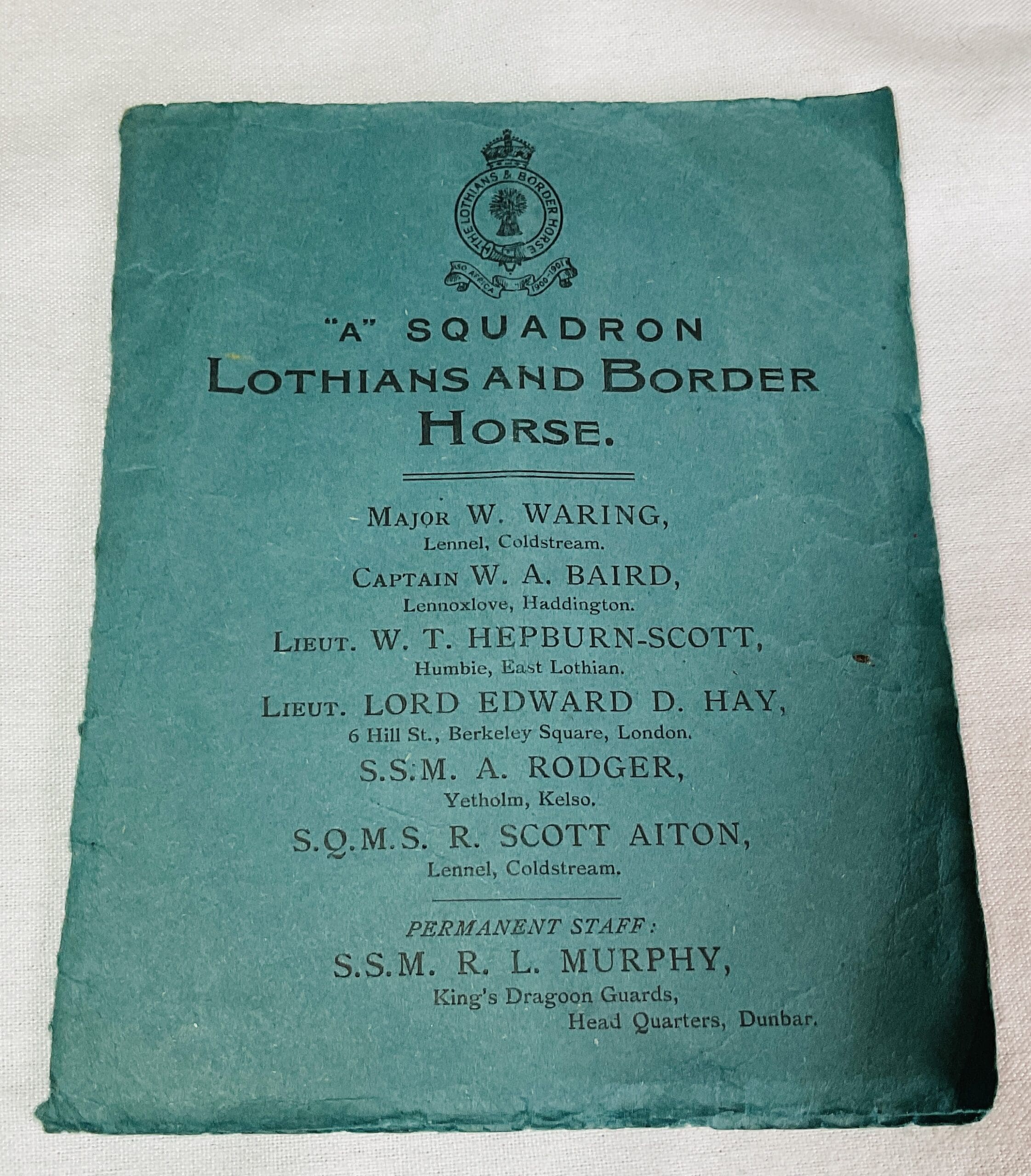 "A" squadron Lothians Border Horse: Squadron Roll and Squadron Orders 1914